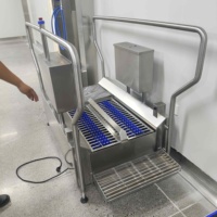 Laveuse industrielle de semelles de bottes à passage direct avec double brosse à rouleaux, démarrage par capteur et passage bidirectionnel pour usine de transformation de viande