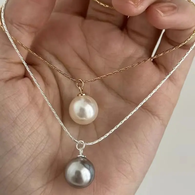 Moda jóias 925 sterling silver apenas rodada brilhante luz branca cinza pérola colar para as mulheres