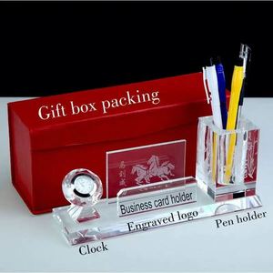 Contenedor de Bolígrafos de Cristal de Lujo de Alta Calidad al por Mayor de Pujiang con Reloj de Cristal para Decoración del Hogar - Product Image 1