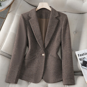 Women's <b>Wool</b> Blazer Gray Blue Solid Color Slim Fit Anti Wrinkle Autumn Winter Jacket - Product Image 2