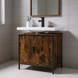 Mueble de Baño con Lavabo, Madera de Roble Ahumado, 24 Pulgadas, Rectangular, Estilo Rústico, de Pie, con Lavabo de Cerámica - Product Image 2