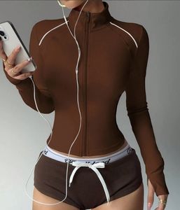 Sous-Vêtement <span class=keywords><strong>Lulu</strong></span> Personnalisé, Haut de Sport à Manches Longues, <span class=keywords><strong>Cardigan</strong></span> de Yoga Séchage Rapide, Veste Courte Cintrée à Fermeture Éclair Color-Block Devant - Product Image 4