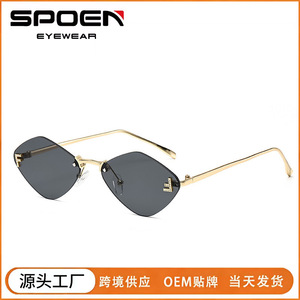 Lunettes de soleil œil de chat sans monture UV400 pour femmes, mode extérieure, protection solaire - Product Image 5