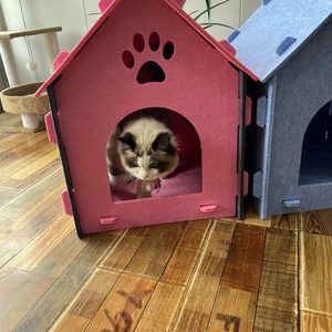 <span class=keywords><strong>Cama</strong></span> Cueva Plegable de Fieltro para Gatos, Diseño Nuevo, Casa para Mascotas de Felpa Suave <span class=keywords><strong>con</strong></span> Cojín, <span class=keywords><strong>Nido</strong></span> Interior para Dormir para Gatos y Perros Pequeños - Product Image 2