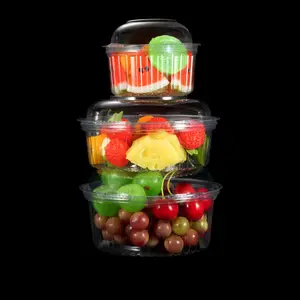 Boîte d'emballage de fruits en plastique pour animaux de compagnie, récipient transparent de qualité alimentaire, présentoir de forme ronde, plateau à Dessert pour salade et collation avec couvercle à charnière