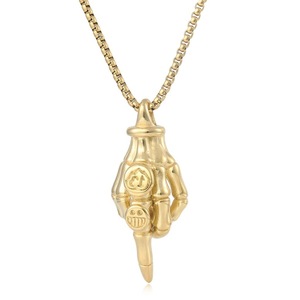 Collar con Colgante de Dedo Medio Esqueleto yunnique, Color Oro Acero, Acero Inoxidable, Joyería Hip Hop Streetwear para Hombre - Product Image 1