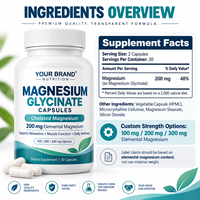Capsules de glycinate de magnésium 100 mg 200 mg 300 mg Magnésium élémentaire Fabricant OEM ODM Marque privée