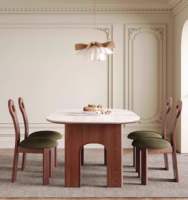 Juego de Comedor Moderno Minimalista de Lujo Marca Haavk, con Cubierta de Piedra Sinterizada Blanca, Marco Ovalado de Madera, Duradero y Ecológico para el Hogar