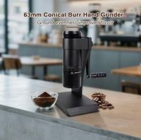 Moulin à café manuel portable, mini, 63 mm, en acier inoxydable avec revêtement en titane, à meules réglables externement.