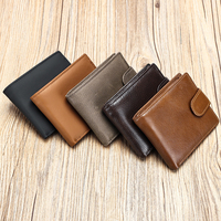 Dompet Pendek Pria Kulit Asli dengan Penutup Terbuka, Tempat Kartu Kredit Lipat Dua, Dilengkapi Kantong Koin, Dompet Tipis untuk Pria