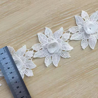 Zèle en gros couleurs personnalisées 3D fleur broderie strass cristal paillettes perles blanc dentelle garniture pour vêtements accessoires