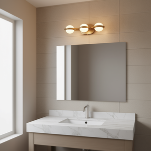 Applique Murale LED Dorée Champagne à 3 Ampoules pour Salle de Bain, Luminaire Décoratif avec Abat-jour en Cristal et Acrylique Modèle Sable - Product Image 2