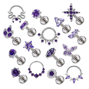 G23 ASTM F136 titanio Labret borchie CZ fiore per orecchini Piercing trago internamente filettato trago Piercing - Product Image 2