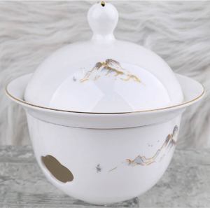 Juego de vajilla con decoración de río y montaña, borde dorado a mano, vajilla de lujo para hotel, banquete de boda, restaurante, porcelana china - Product Image 6
