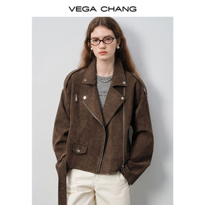 منتجات جديدة من VEGA CHANG عالية الجودة مجموعة خريف عتيقة من جلد الغزال طية صدر معطف جاكيت فضفاض على طراز دراجة نارية - Product Image 3