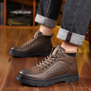 Men's Winter Snow Boots Cowhide <b>Wool</b> Lining Thickened Warm Lace Up For Cold Weather - Product Image 3