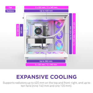 Gabinete de <span class=keywords><strong>PC</strong></span> para Juegos <span class=keywords><strong>NZXT</strong></span> H9 Flow RGB+ Negro Blanco, Torre Media ATX, Vista de Cristal, con 7 Ventiladores Preinstalados para <span class=keywords><strong>PC</strong></span> de Escritorio para Juegos, DIY - Product Image 3