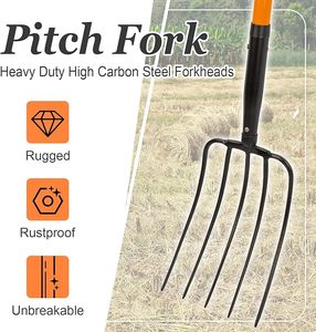 Fourche à herbe et fourche de jardin robuste à 5 dents avec manche en fibre de verre, tête en acier au carbone, 58 pouces - Fourche à creuser pour <span class=keywords><strong>le</strong></span> jardinage et <span class=keywords><strong>le</strong></span> paillage - Product Image 2