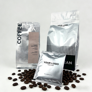 Custom Printed Glossy Metallic Finishing <strong>Zip</strong> Lock Block Bottom <strong>Pouch</strong> 250g 500g Food Plastic Bag Roasted Coffee Packaging - Product Image 1