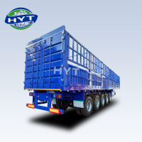 Semi-remorque en acier HYT 60T à 3 essieux avec suspension robuste pour le transport de bétail, remorque à parois latérales pour animaux