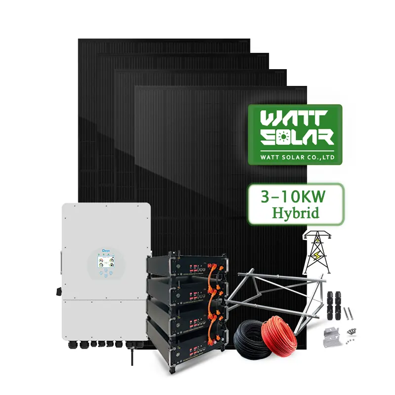 Watt Solar 10KWH système solaire hybride 120V 10kw kit de système d'énergie solaire avec batterie LiFePO4 48V 200Ah 10kva onduleur solaire hybride