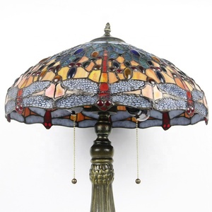 LongHuiJing Tiffany Style Lamp Dragonfly Stained Glass Lampshade Bedside Table Lamps Art Decor Reading <b>Desk</b> Light - Product Image 4