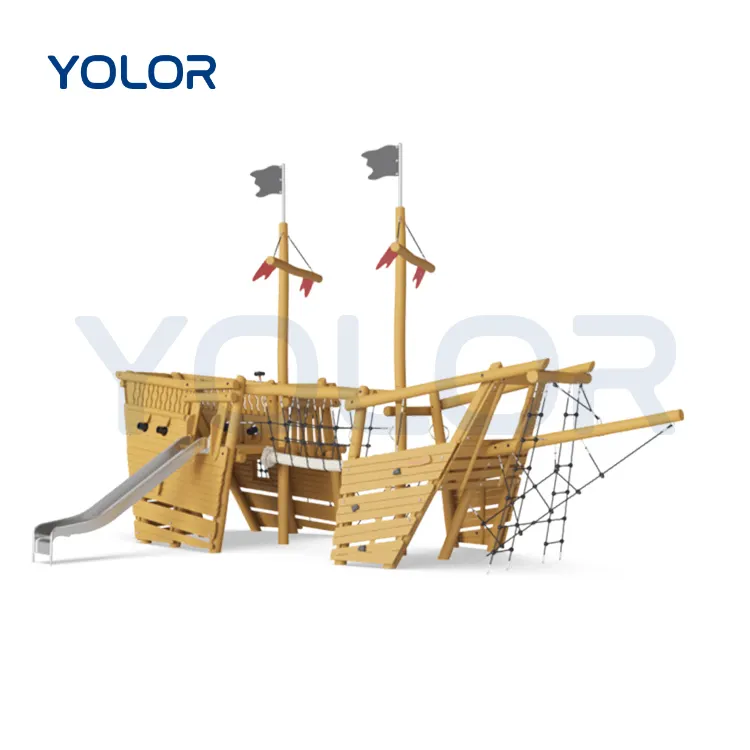 Peralatan tempat bermain anak, untuk perahu kayu papan seluncur peralatan bermain bajak laut