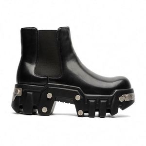 Men's <b>Waterproof</b> Luxury Track-style <b>Ankle</b> <b>Boots</b> Thick Sole Increase Genuine Leather Fashion Moto Men's Genuine Leather Shoes - Product Image 5