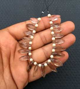 Hilo de 17 piezas de alta calidad de cuentas de Briolette con forma de marquesa facetadas de piedras preciosas de cuarzo ahumado marrón Natural - Product Image 3