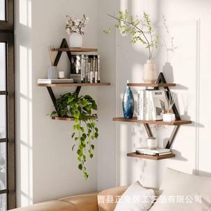 Diamond Shaped Wooden Wall <b>Shelf</b> Nordic Style Multi Functional Display <b>Rack</b> For Home Storage Organization - Product Image 3