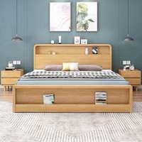 Base de Cama Extensible de Roble Macizo con Plataforma de Almacenamiento Ecológica y Longitud Ajustable para Dormitorio/Apartamento