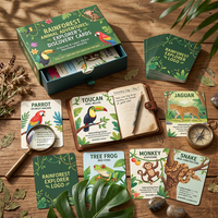 Cartes flash personnalisées OEM sur les animaux de la forêt tropicale, ensemble de cartes éducatives sur la faune en gros avec boîte à tiroir