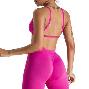 Women Square Neck Sports Bra Adjustable Cross Back Removable Padded Yoga Crop Top Backless Low Impact Fitness Workout Bra - Product Image 2