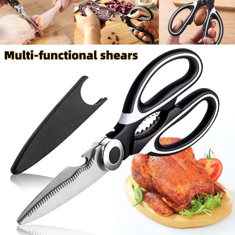 Multifunctional Kitchen Scissors Plastic Handle Stainless Steel Scissors Kitchen Gadgets Chicken Bone Fishing Scissors