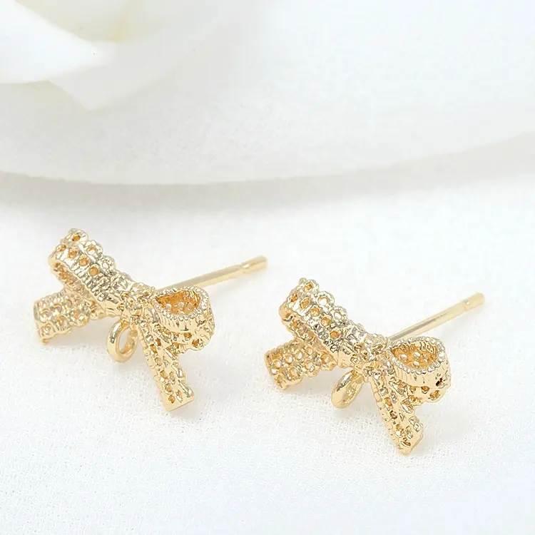 New Design 14K Gold Plated Bow-knot Shape Diy Stud Earrings