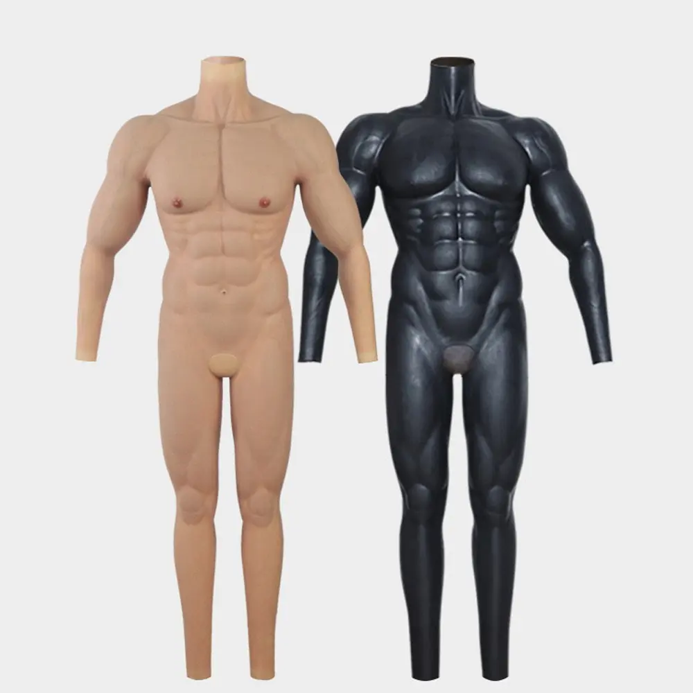 Dunkler Silikon Cosplay Fetisch Ganzer Bodysuit Silikon Muskel anzug Mit Armen Trans Cross dressing Homosexuell Kostüme Mann Torso Körper