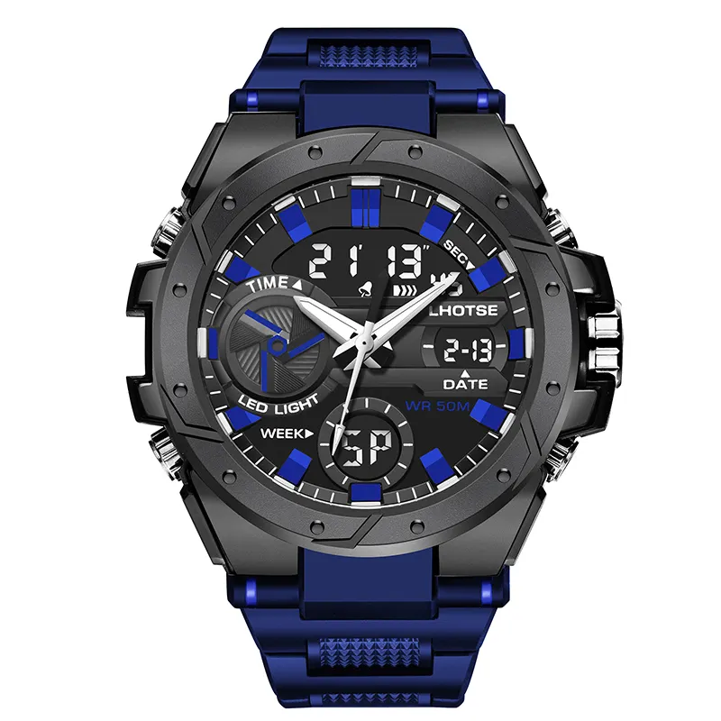 LHOTSE 3037 High quality metal outer ring dual movement led backlit waterproof sports digital watches