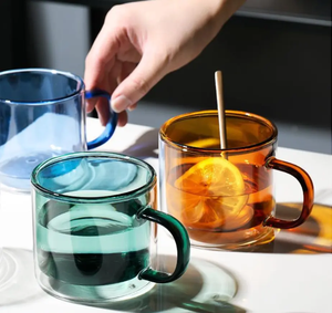 <span class=keywords><strong>Taza</strong></span> de Vidrio de Doble Pared de 250 ml, Colorida, para Café, con Asa, en Oferta - Product Image 1