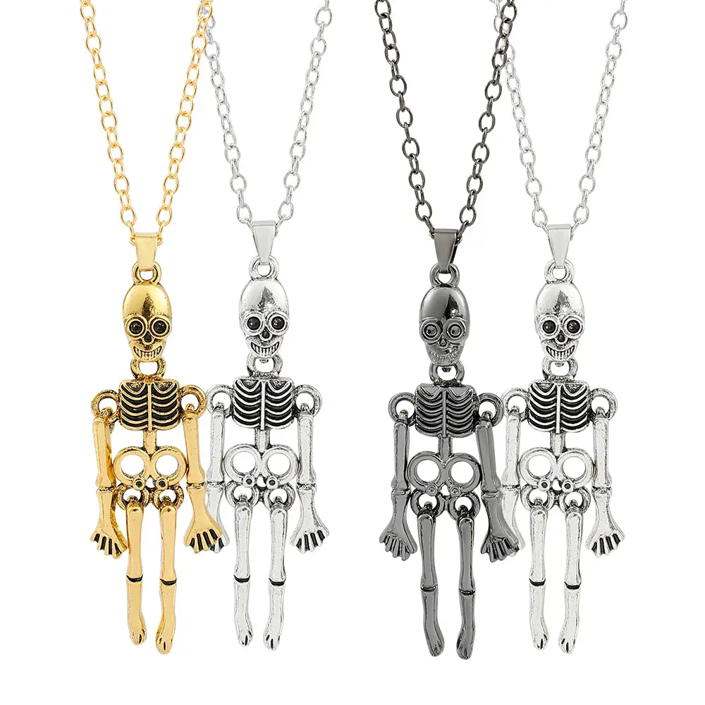 New Vintage Halloween Gold Plated Couples Necklace Punk Rock Gothic Ghost Skull Pendant Necklace for Women Men