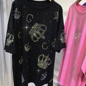 Camiseta Extra Grande <span class=keywords><strong>para</strong></span> Personas de Talla Grande (1.00-150.00 kg), Resistente, con Pedrería, Manga Corta, Estilo Occidental, Moda de Verano - Product Image 1