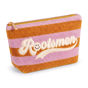 Terry <b>Towelling</b> Makeup Pouch Stripe Chain Embroidery Lavender Brick <b>Pink</b> Blue Makeup Bag Custom Logo OEM BSCI - Product Image 5