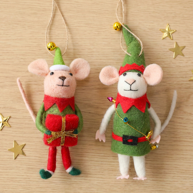 Felt Christmas Mouse Elf Ornaments  Wool Felt Mouse Doll Hanging Pendants, Cute Xmas Decor for Christmas Tree