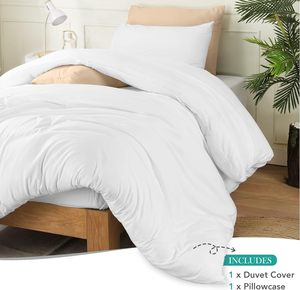 Parure de lit Yintex OEM ODM 2 pièces avec housse de couette et taies d'oreiller en microfibre brossée douce, blanc uni, taille double, certifiée Oeko-Tex, pour dortoir et maison - Product Image 3