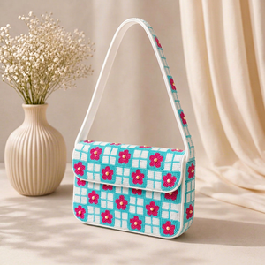 Bolso de Mano Bordado a Mano con Cuentas de Poliéster, Diseño Floral, Forma Rectangular, Patrón de Hojas Tropicales, Artesanía Textil, Obra de Arte Coleccionable - Product Image 1