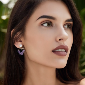 Fashion Drop <b>Earrings</b> Gold Plated Heart Shape Purple <b>Crystal</b> <b>Studs</b> For Women Jewelry - Product Image 3