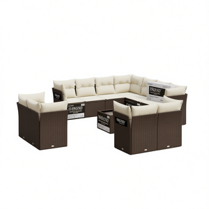 Ensemble de canapés de jardin Brond en rotin PE marron avec pieds réglables, design contemporain, coussins en mousse haute densité - Product Image 1