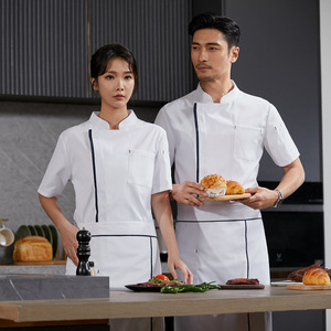 Chaqueta de Chef de Manga Corta con Cierre a Presión, de Poliéster, <span class=keywords><strong>para</strong></span> Cocina y Catering, Uniforme <span class=keywords><strong>para</strong></span> <span class=keywords><strong>Trabajar</strong></span> <span class=keywords><strong>en</strong></span> Restaurantes, Gran Venta - Product Image 3