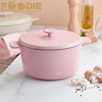 Cocotte en fonte carrée rose clair au design classique, émaillée, anti-rouille, de type Dutch Oven, de la gamme Factory Outlet
