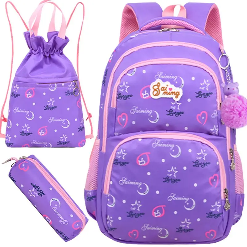 Fabrik Nylon Kinder der Schule Tasche Mädchen Welle Punkt Student Rucksack Set