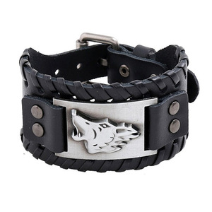 Pulseras de Cuero Punk con Símbolo Celta de Ojo de Lobo y Búho Vintage, Brazalete Vikingo con Tótem, Pulseras con Dije de Logotipo Personalizado de Odín, Regalo para Papá - Product Image 4